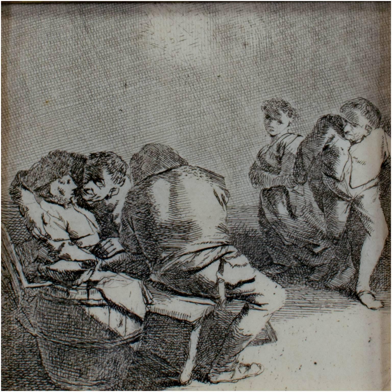 Cornelis Bega Figurative Print - "The Meeting, " Original Etching by Cornelis-Pietersz Bega