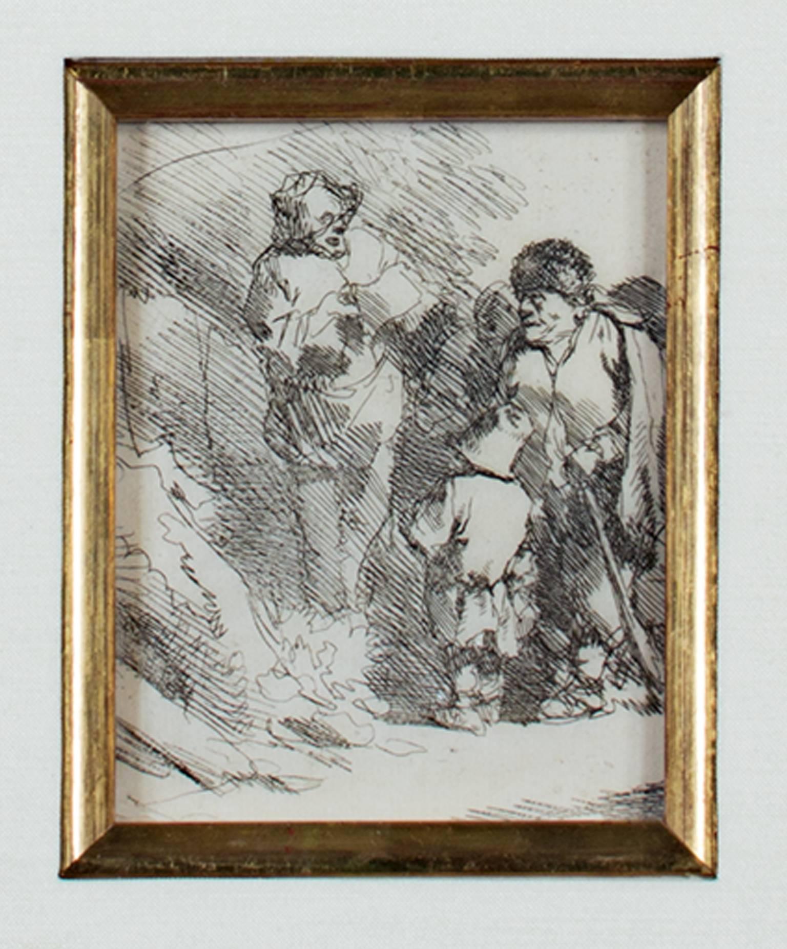 « The Singer », gravure originale en noir et blanc de figures de Cornelis-Pietersz Bega - Maîtres anciens Print par Cornelis Bega