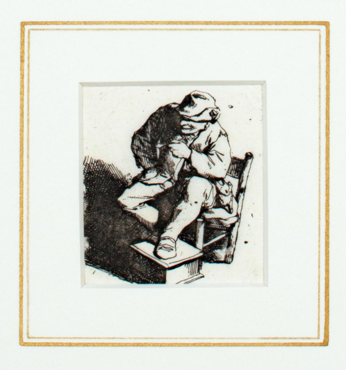 Eau-forte originale « The Smoker (Le Fumeur) » de Cornelis-Pietersz Bega - Maîtres anciens Print par Cornelis Bega