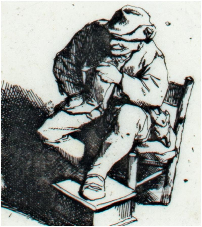 Eau-forte originale « The Smoker (Le Fumeur) » de Cornelis-Pietersz Bega - Beige Figurative Print par Cornelis Bega