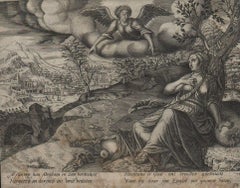 Antique Hagar and Ishmael - 1563 Old Master Engraving Religious