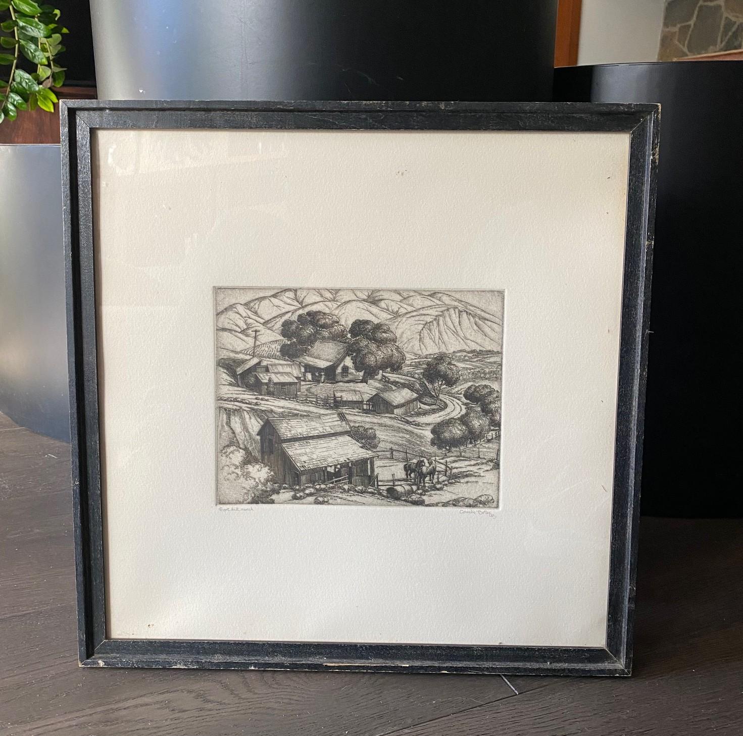 Une belle image rurale sereine du peintre, graveur et artiste américain et californien d'origine néerlandaise Cornelis Botke (1887-1954) intitulée 
