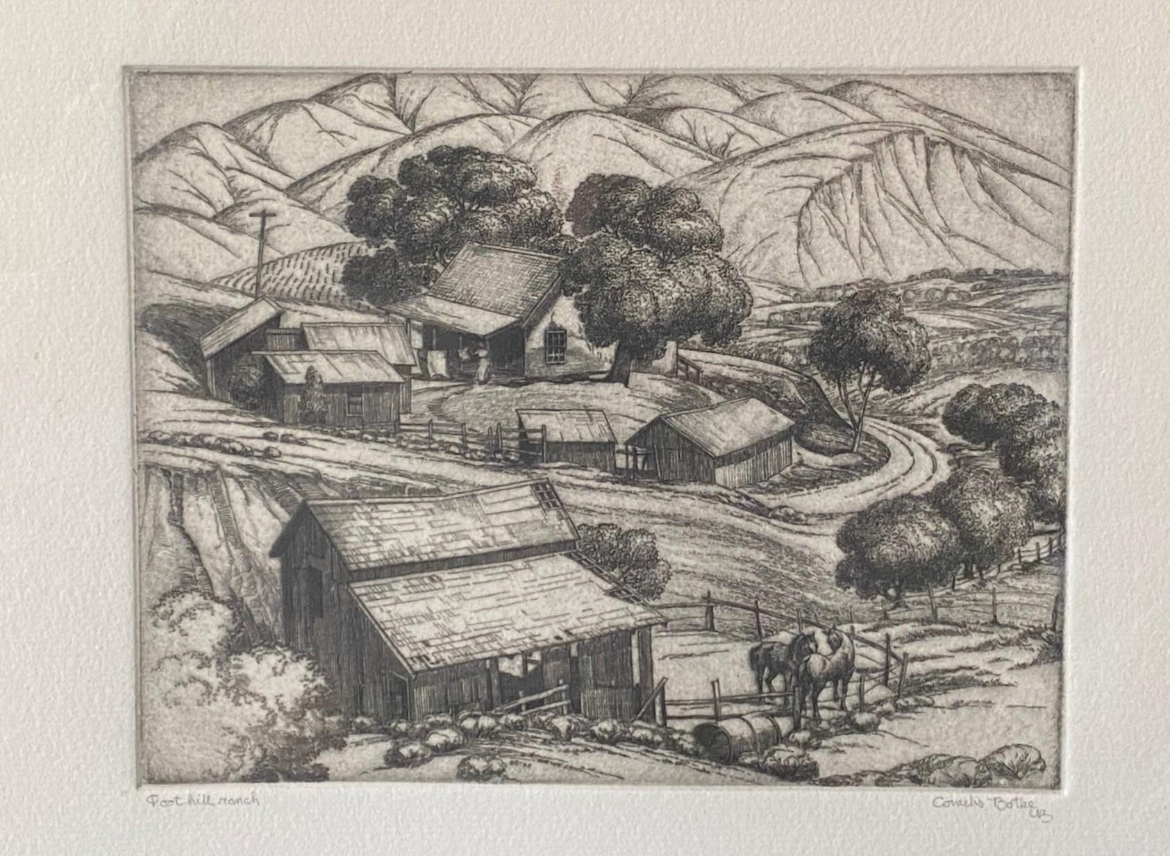 Mid-Century Modern Cornelis Botke, édition limitée Californie Artistics Gravure Foothill Ranch en vente
