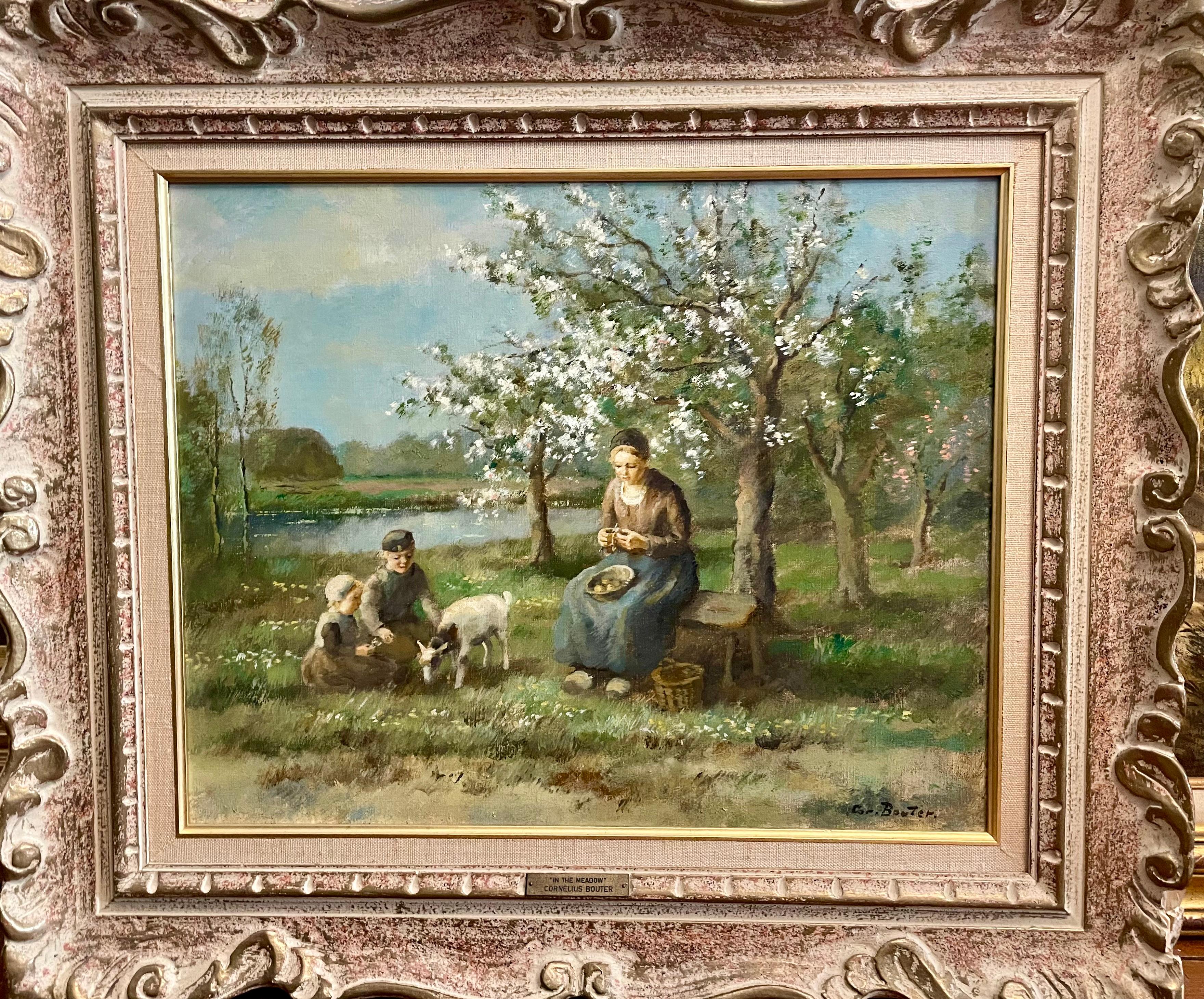 In the Meadow, Springtime Dutch - Painting by Cornelius Bouter