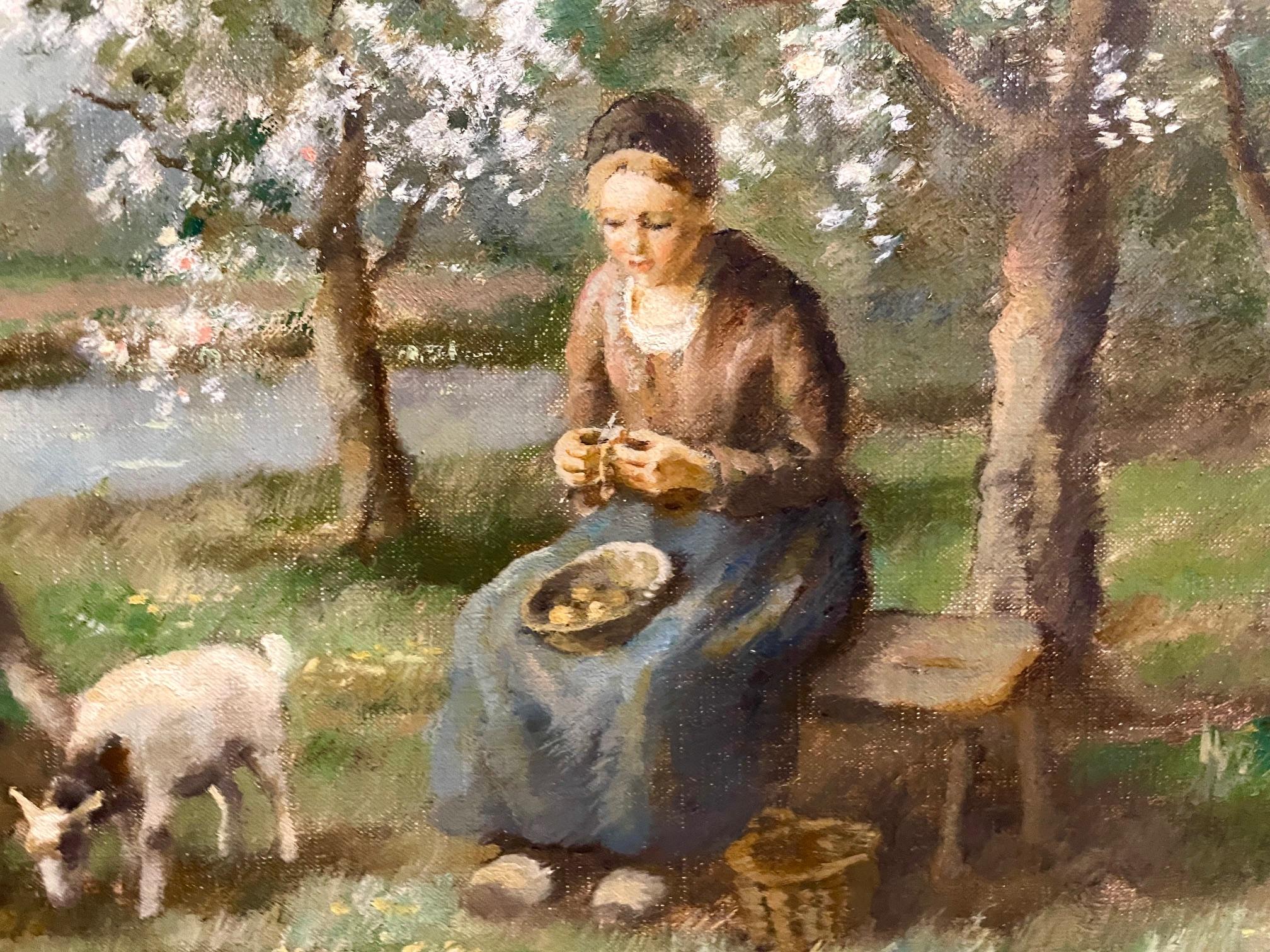 Dans la prairie, printemps néerlandais - Impressionnisme Painting par Cornelius Bouter