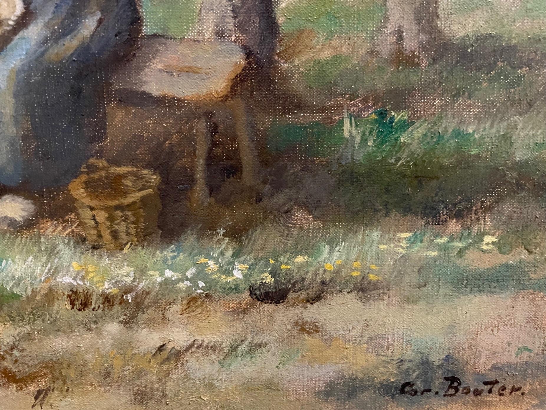 Dans la prairie, printemps néerlandais - Marron Landscape Painting par Cornelius Bouter