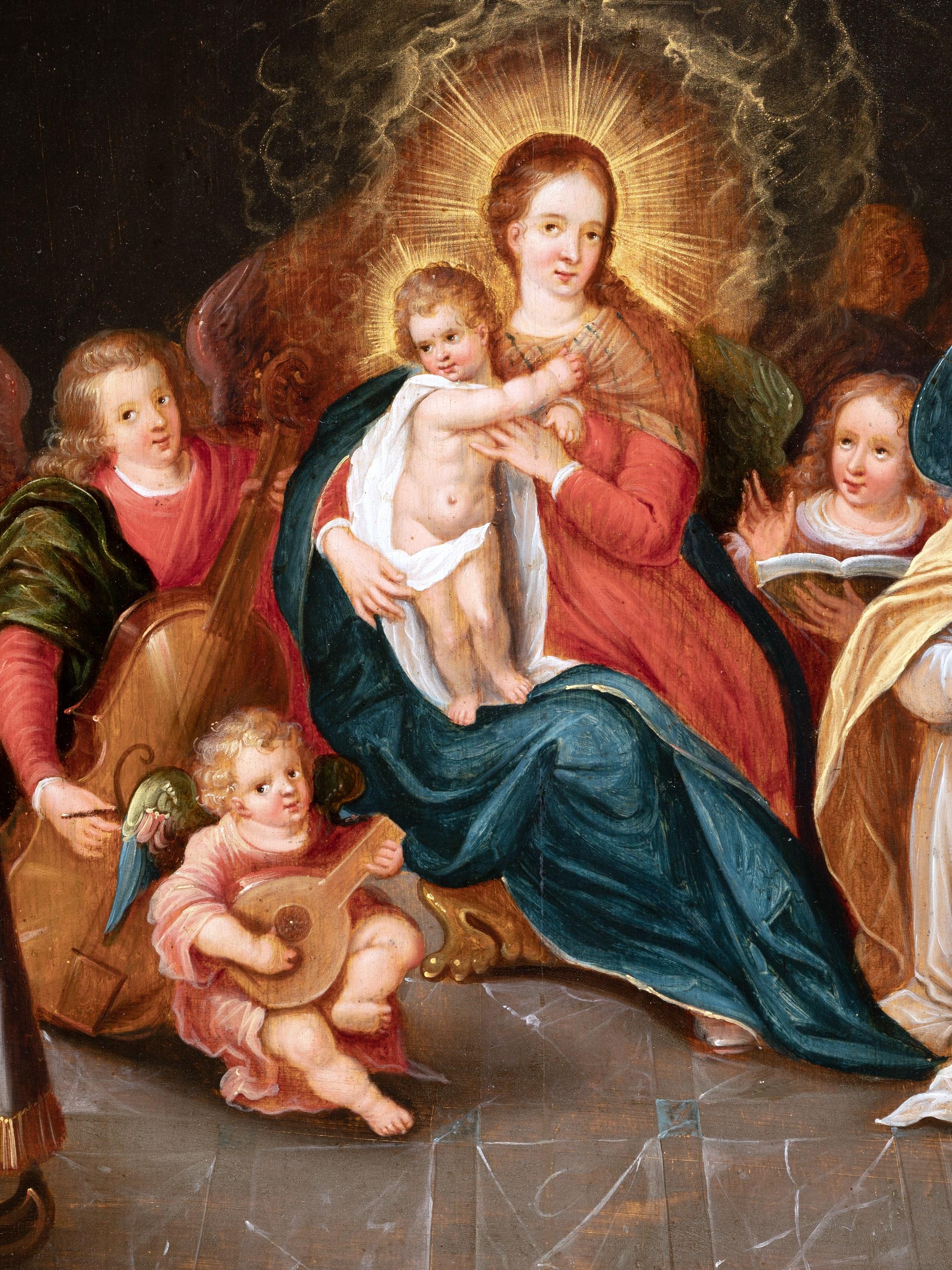 17th c. Flemish, Virgin and Child with angel musicians by Cornelis de Baellieur 2