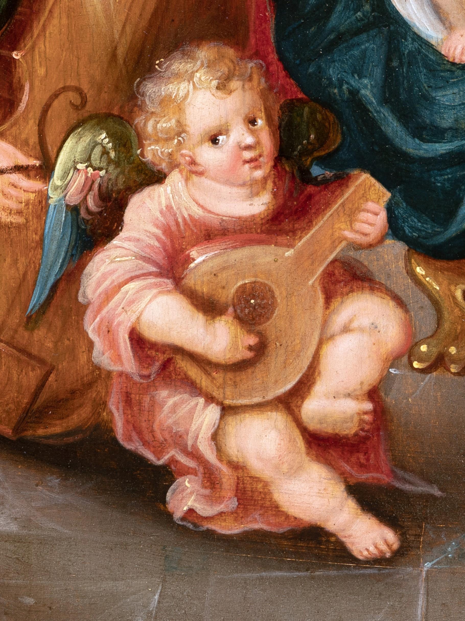 17th c. Flemish, Virgin and Child with angel musicians by Cornelis de Baellieur 3