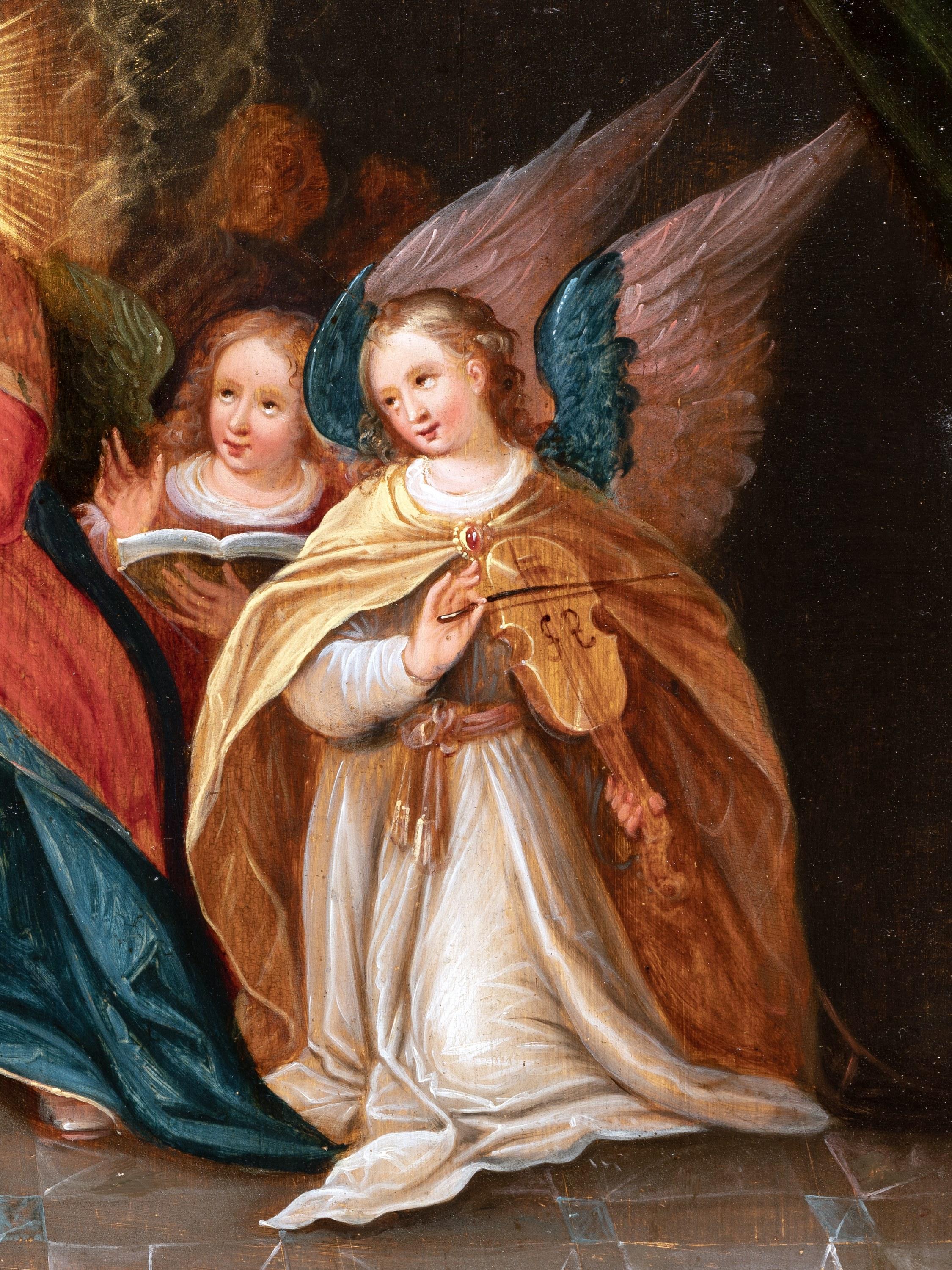 17th c. Flemish, Virgin and Child with angel musicians by Cornelis de Baellieur 5