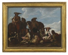 17th Century Outdoor Scenes Cornelis De Wael Landscapes Oil on Canvas Brown Blue