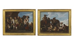 17th Century Outdoor Scenes Cornelis De Wael Landscapes Oil on Canvas Brown Blue