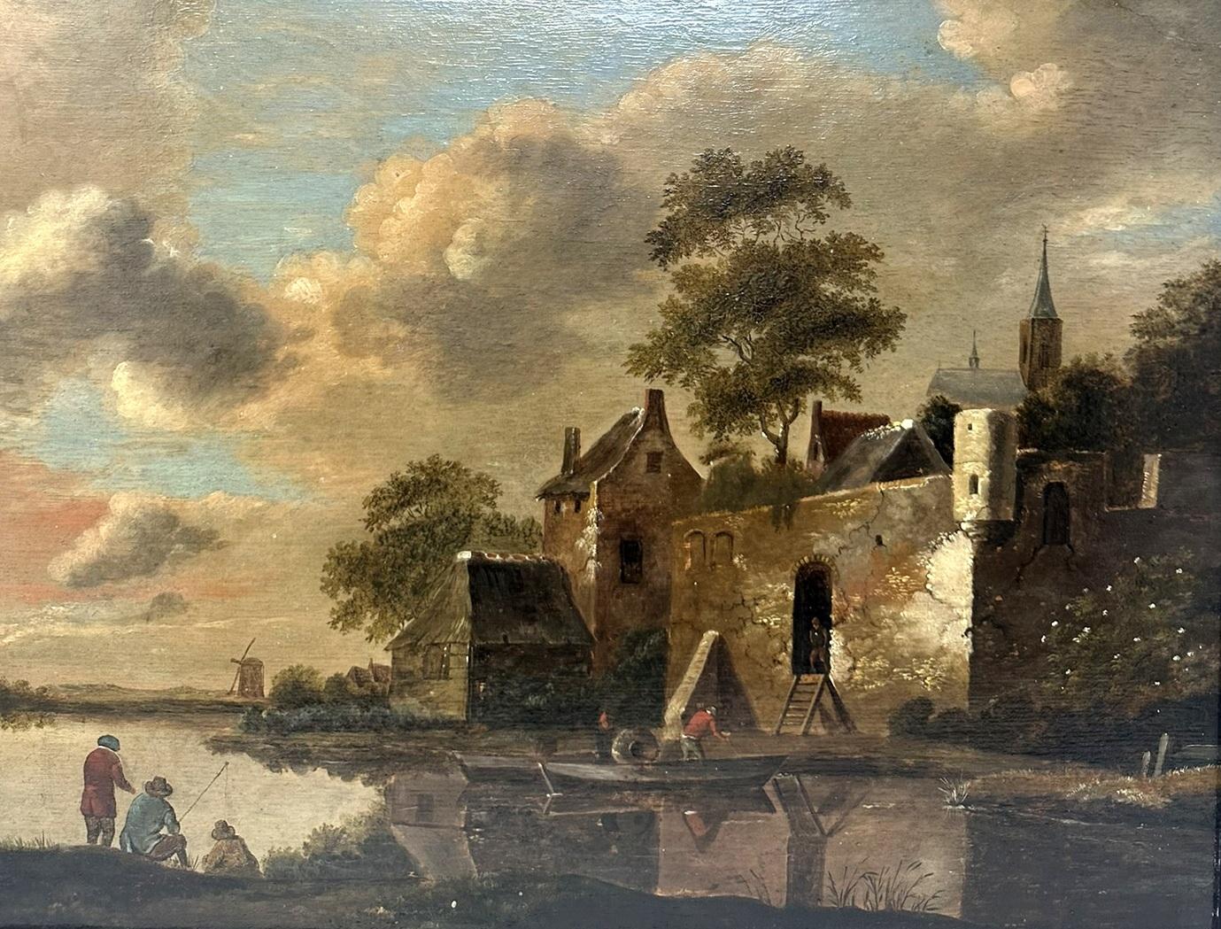 Cornelis Gerritsz Decker 1618- 1678 Pintura holandesa antigua Pueblo de pescadores Colonial holandés en venta