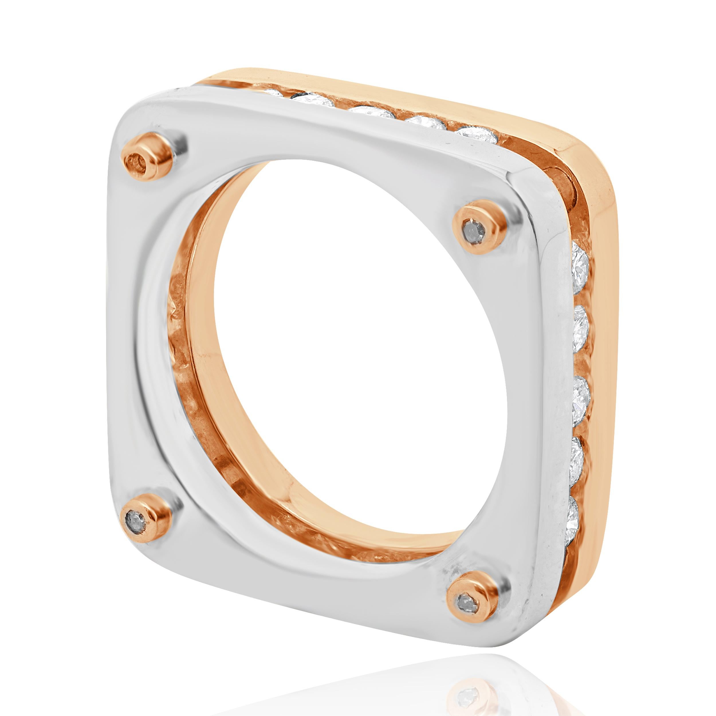 Cornelis Hollander 14 Karat Rotgold Kanalisierter Diamantring (Rundschliff) im Angebot