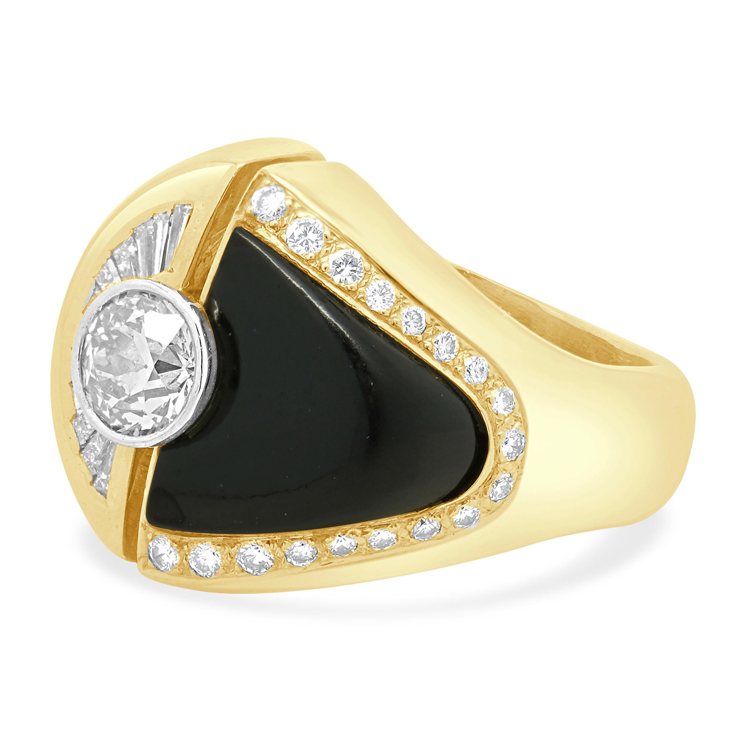 Cornelis Hollander 18 Karat Yellow Gold Diamond and Onyx Men’s Ring In Excellent Condition For Sale In Scottsdale, AZ