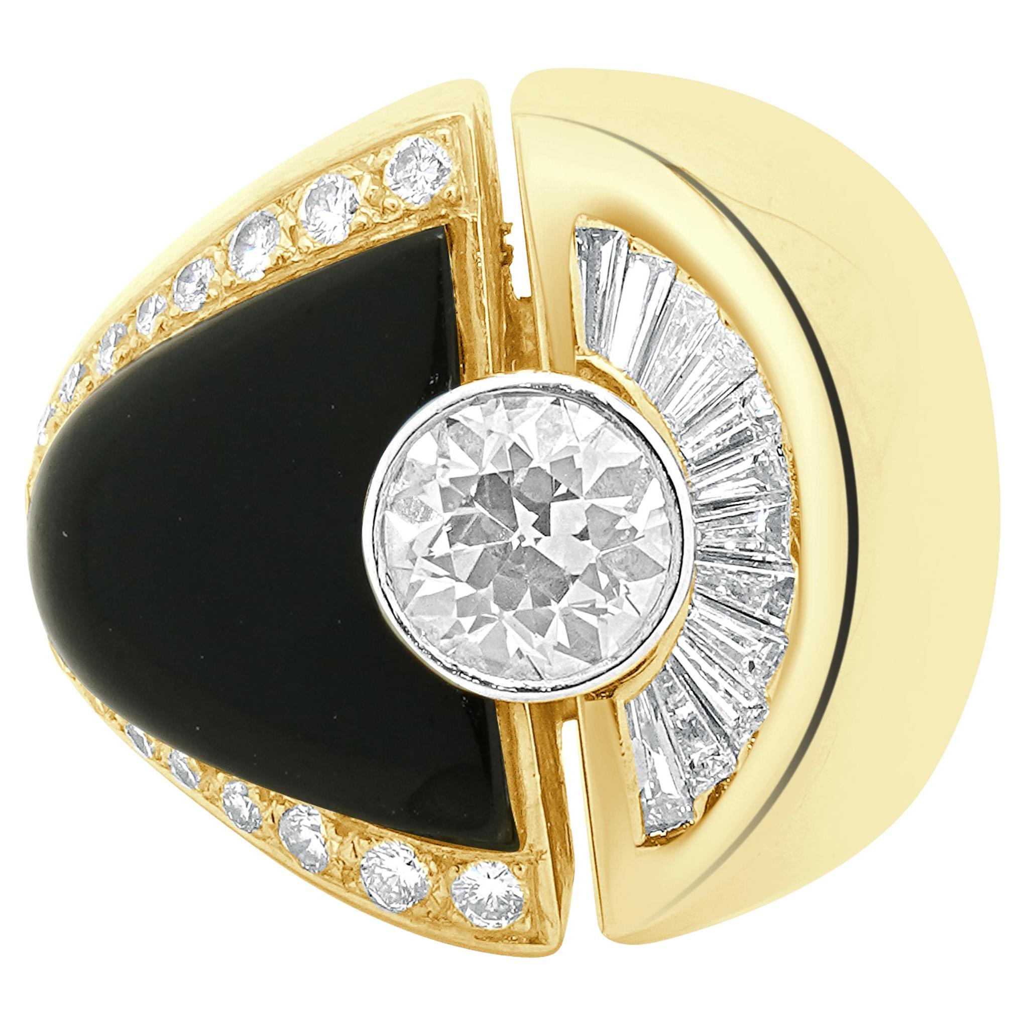 Cornelis Hollander 18 Karat Yellow Gold Diamond and Onyx Men’s Ring