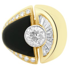 Cornelis Hollander 18 Karat Yellow Gold Diamond and Onyx Men’s Ring