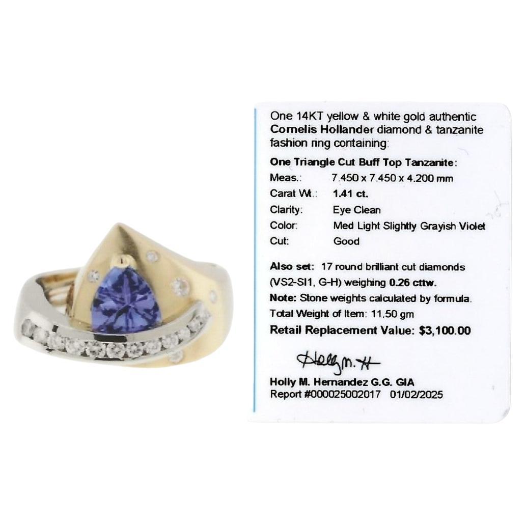 Cornelis Hollander Tanzanite & Diamond Contemporary Two-Tone 14 Karat Gold Ring For Sale 8