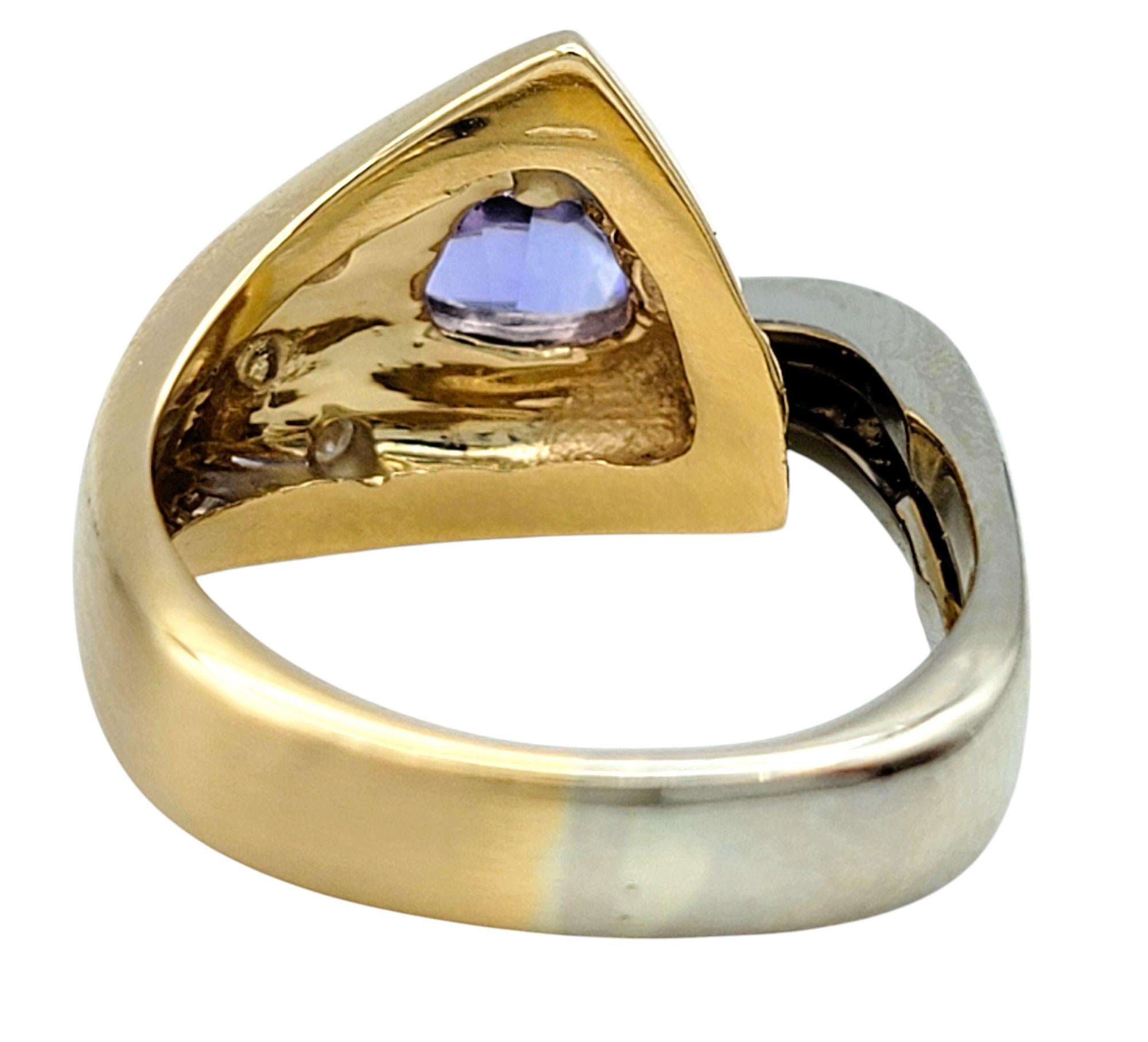Women's Cornelis Hollander Tanzanite & Diamond Contemporary Two-Tone 14 Karat Gold Ring For Sale