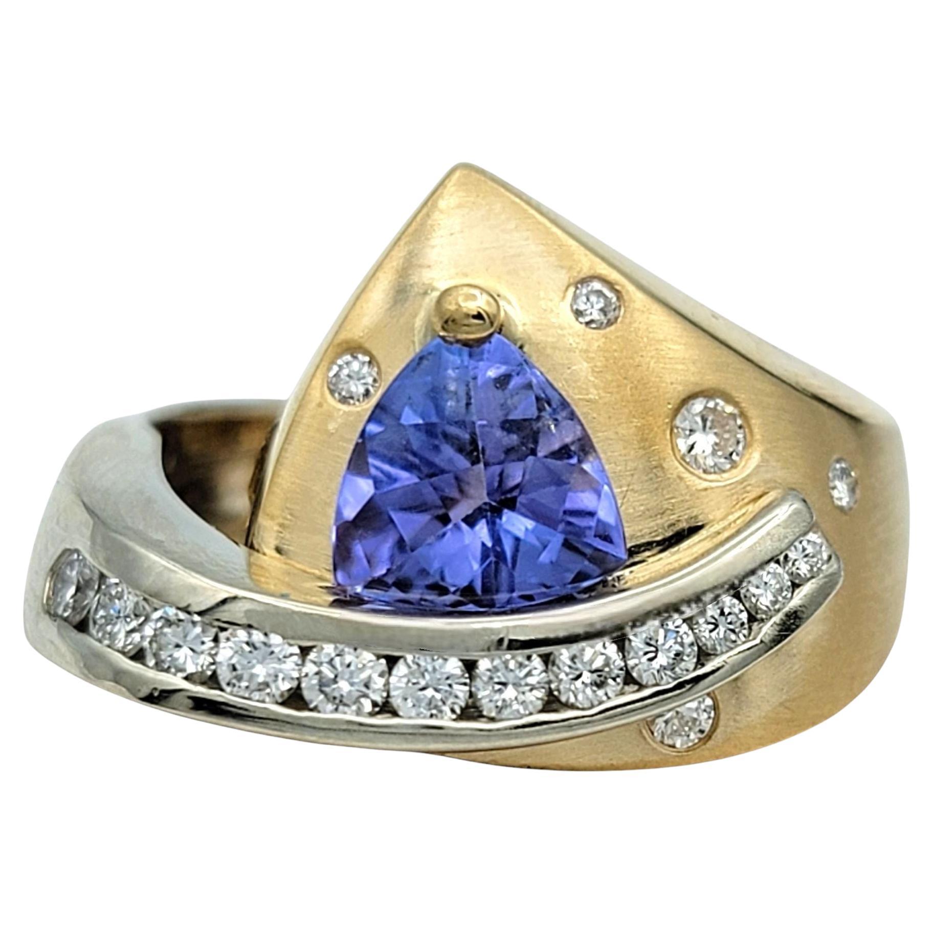 Cornelis Hollander Bague bicolore contemporaine en or 14 carats Tanzanite et diamant
