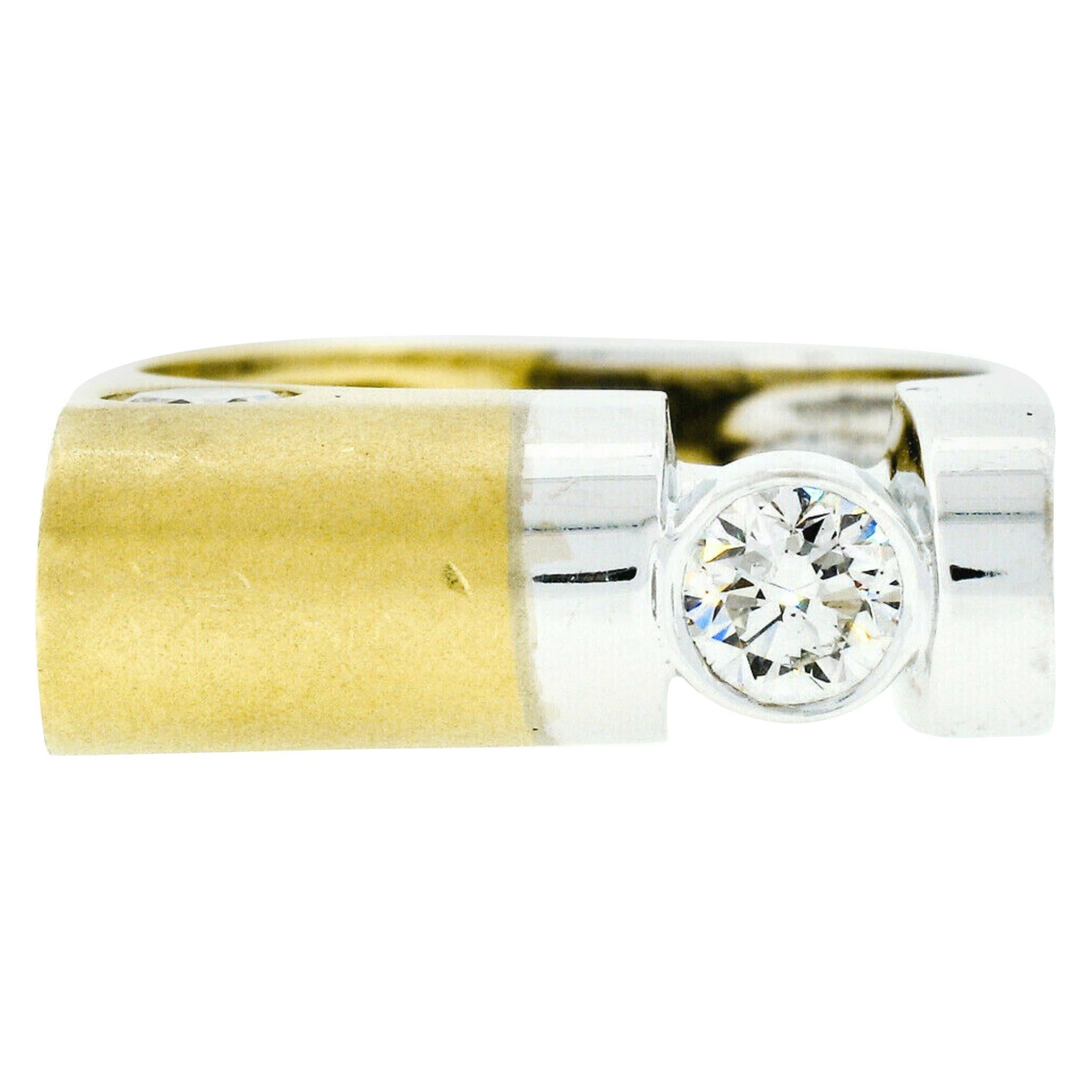 Cornelis Hollander Unique 18k Gold Dual Finish Round Diamond Domed Band Ring For Sale