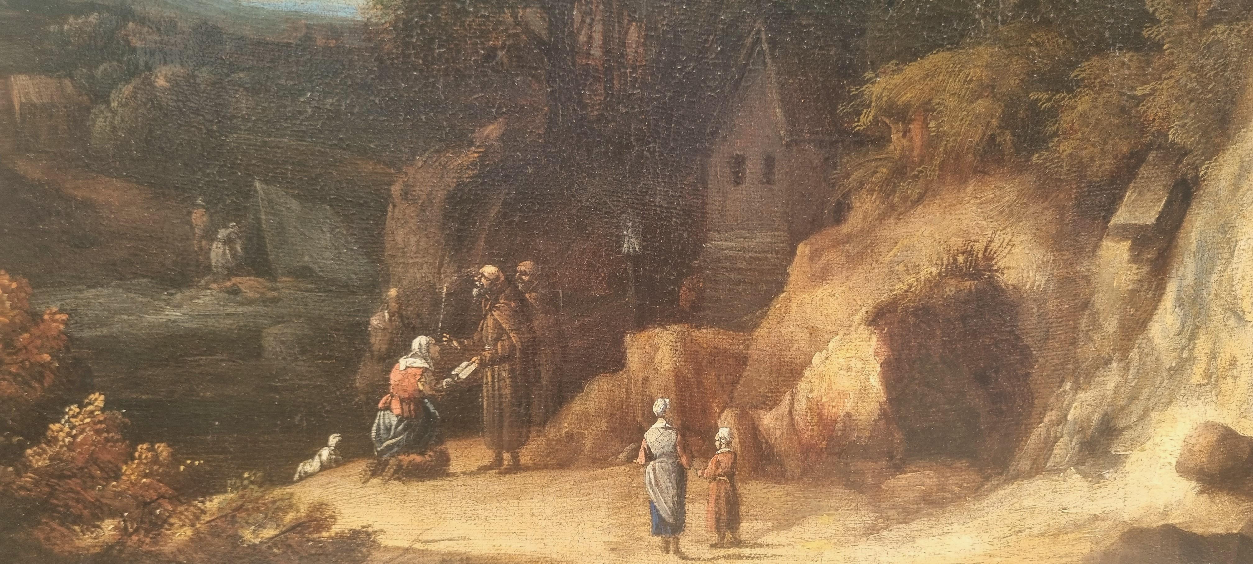 HUYSMANS Flämische Landschaftsmalerei 17. 18. Barock Mönche Einsiedler Pilger (Schwarz), Landscape Painting, von Cornelis Huysmans