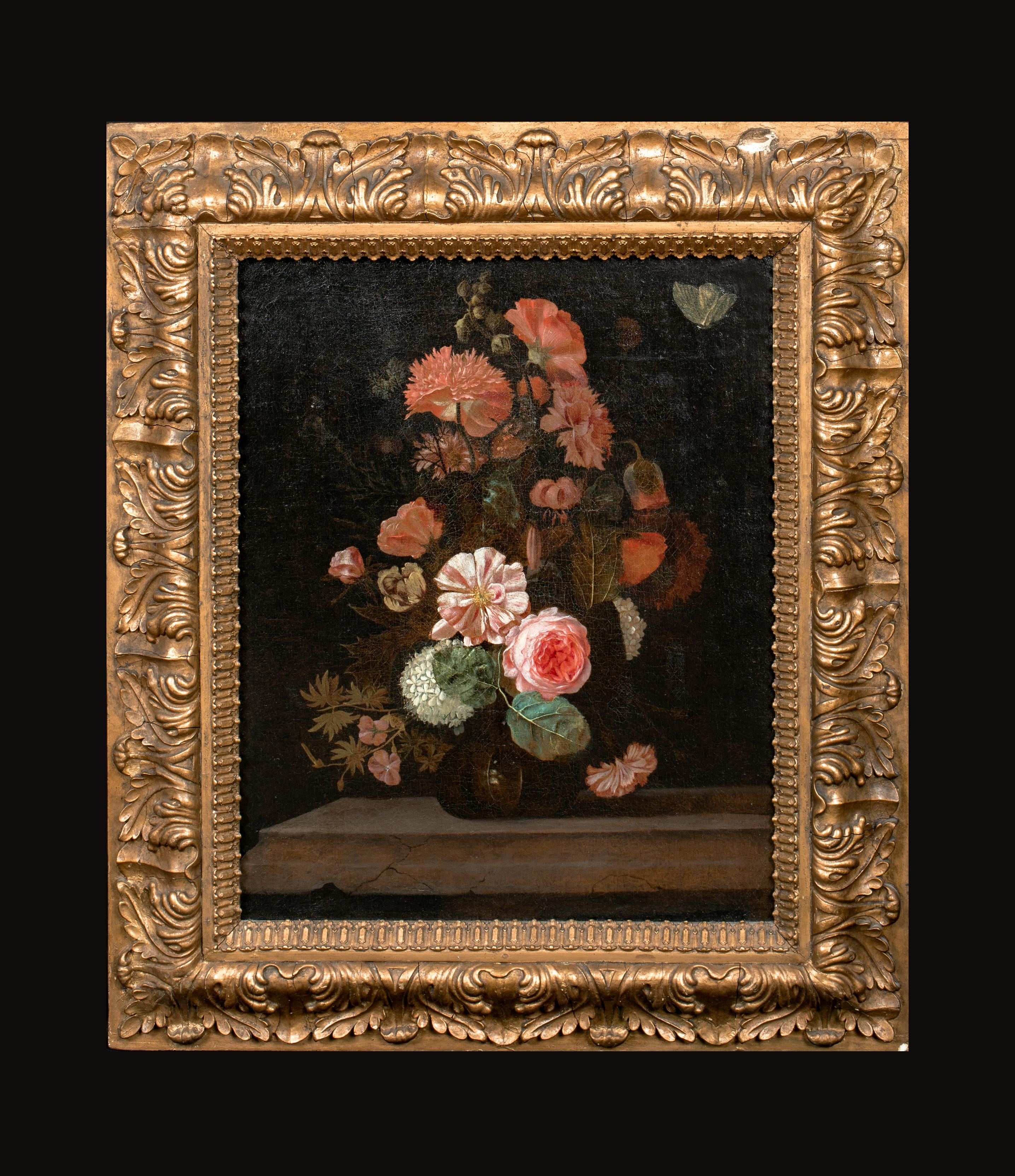 Still Life Of Roses Carnations Hollyhocks and Other Flowers, 17th Century  - Painting by Cornelis Kick
