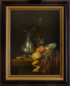 Jug with Peeled Lemon and Delfts Blue Bowl - Oil Painting by Cornelis Le Mair