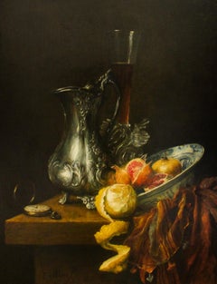 Jug with Peeled Lemon and Delfts Blue Bowl - Oil Painting by Cornelis Le Mair