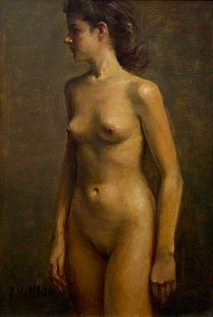 Vintage Nude Girl - 21st Century Contemporary Oil Painting of a nude girl