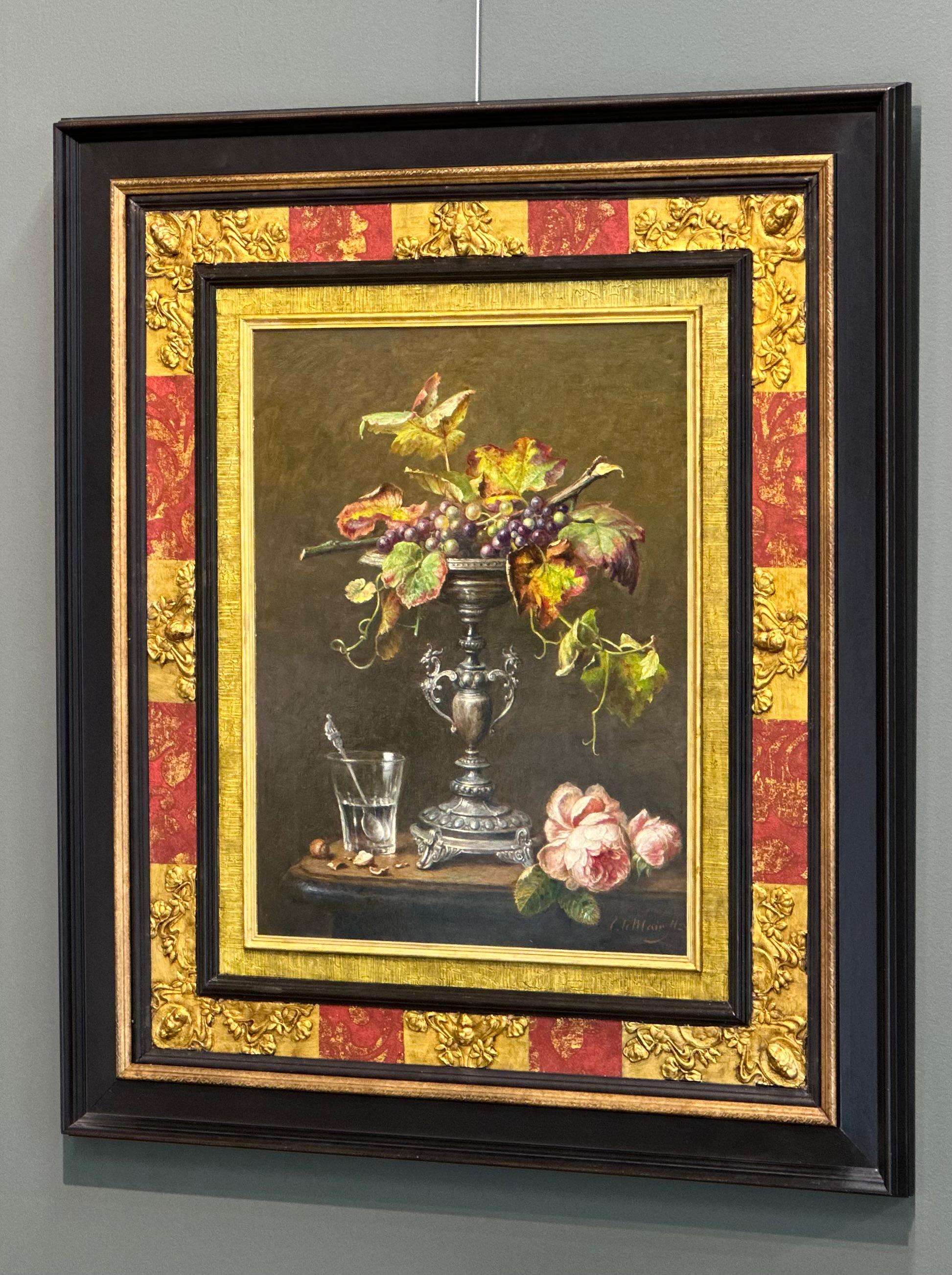 Natura morta di Tazza con uva rossa - Natura morta contemporanea del XVII secolo - Painting di Cornelis Le Mair