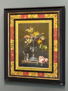 Still life of Tazza with red grapes- 17th Century Style Contemporary Still-life