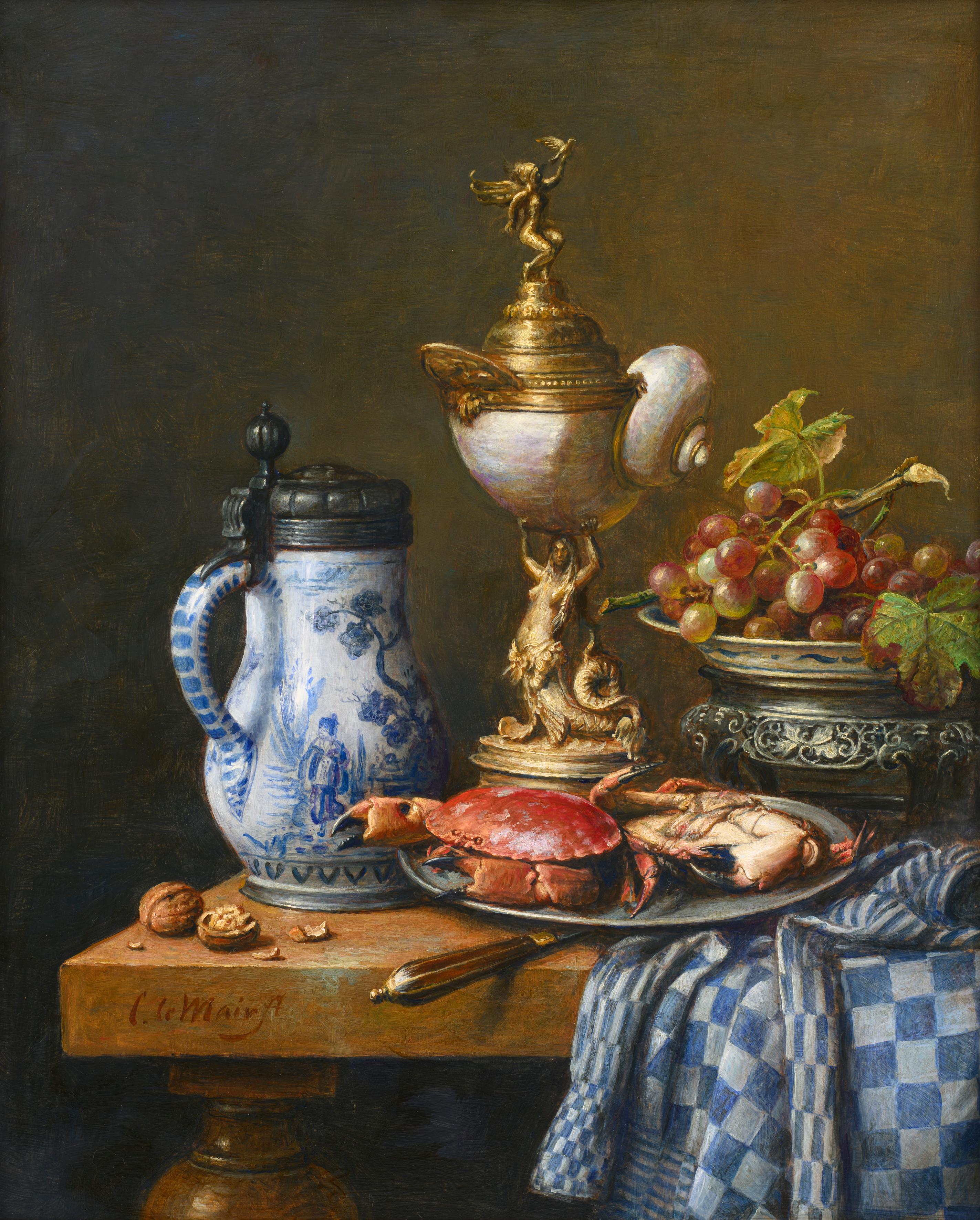 Cornelis Le Mair Still-Life Painting - Still life with Delft Blue- 21st Century Classical Dutch Contemporary Painting