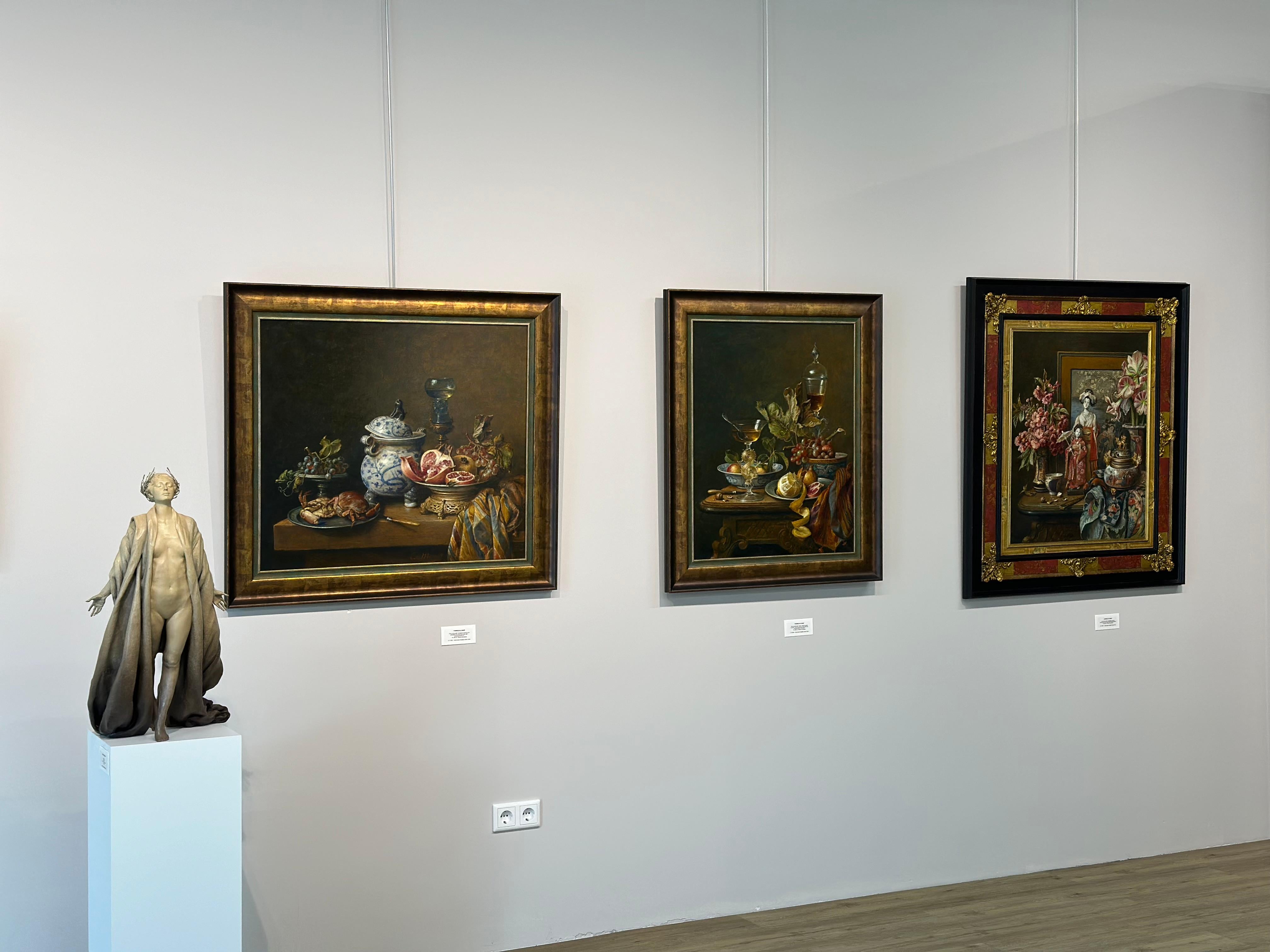 Still life with Japanese dolls- 17th.Century Style Dutch Still-life Painting - Brown Still-Life Painting by Cornelis Le Mair