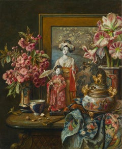 Used Still life with Japanese dolls- 17th.Century Style Dutch Still-life Painting