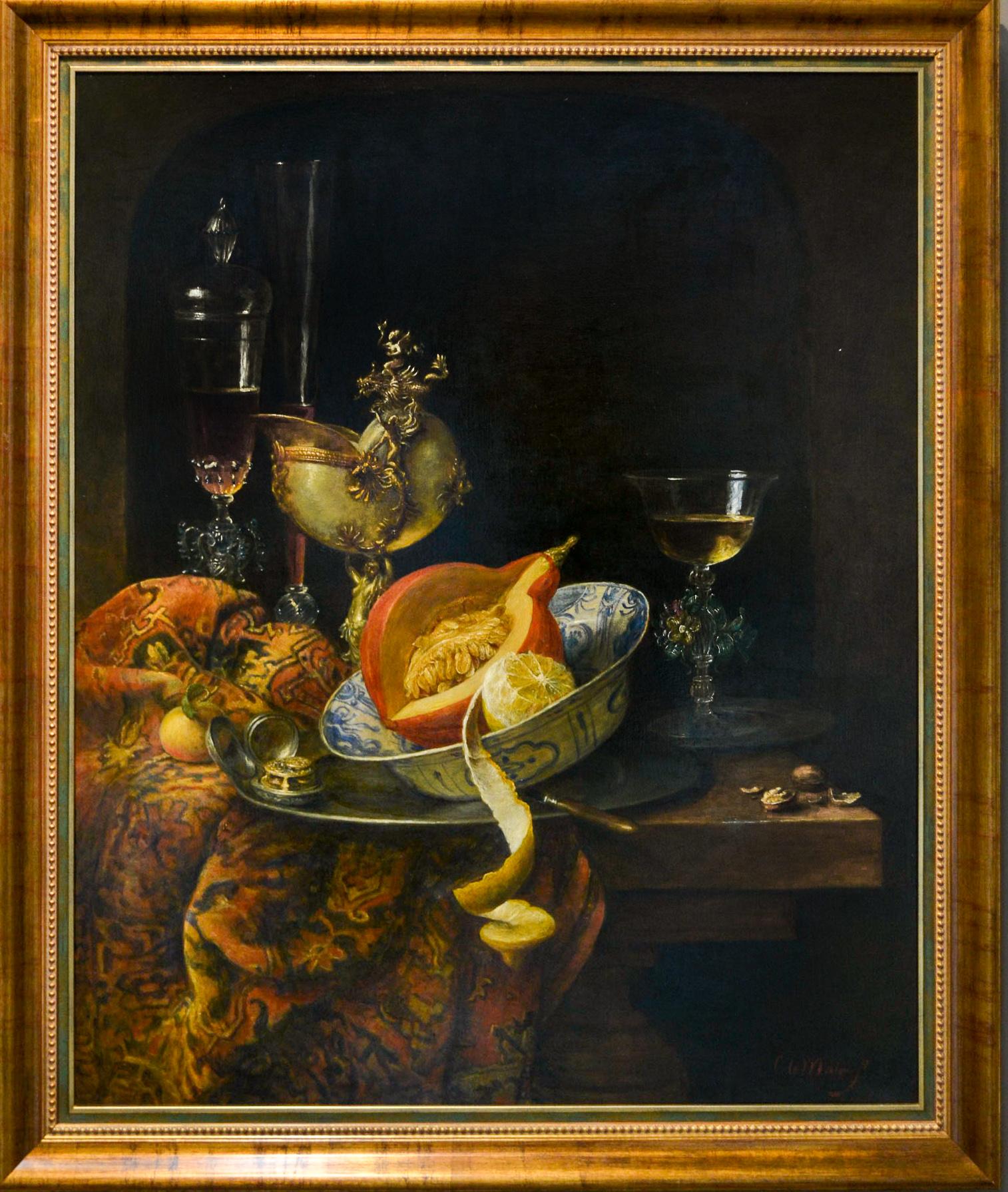Still-Life with Nautulus Cup and Chinese Bowl with Pumpkin, by Cornelis le Mair  - Painting by Cornelis Le Mair