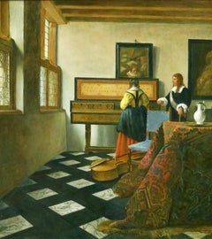 The Music Lesson - 21st Century Classical Style Oil Painting, (after Vermeer)
