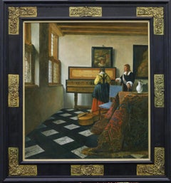 The Music Lesson - 21st Century Classical Style Oil Painting, (after Vermeer)
