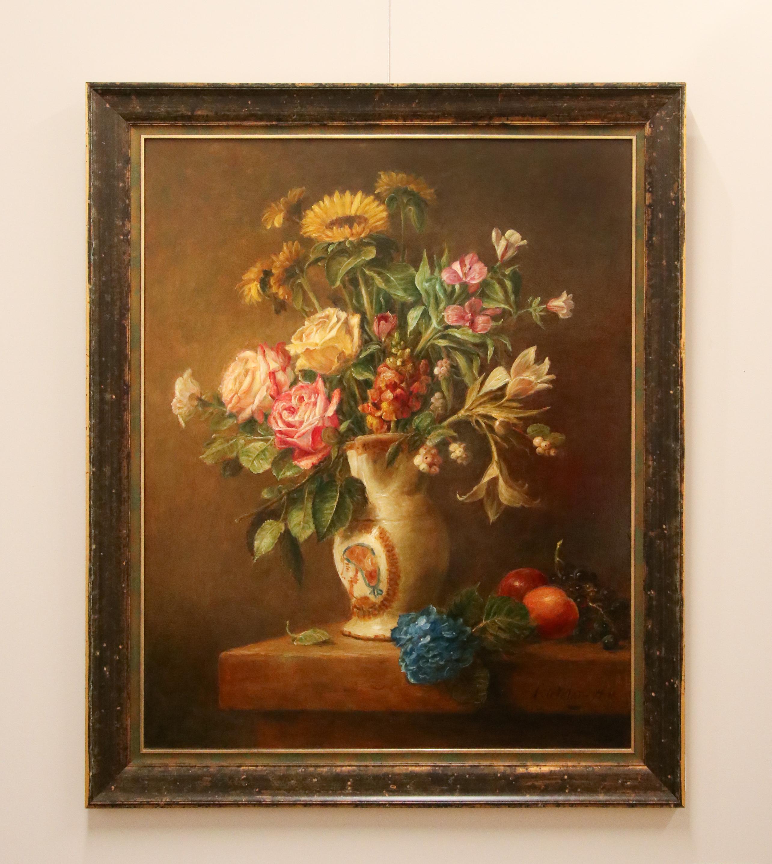 Vase with Sunflowers and Roses - 21st Century Contemporary Still-Life Oil Paint - Painting by Cornelis Le Mair