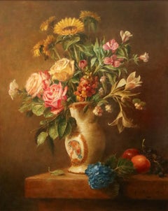 Vase with Sunflowers and Roses - 21st Century Contemporary Still-Life Oil Paint