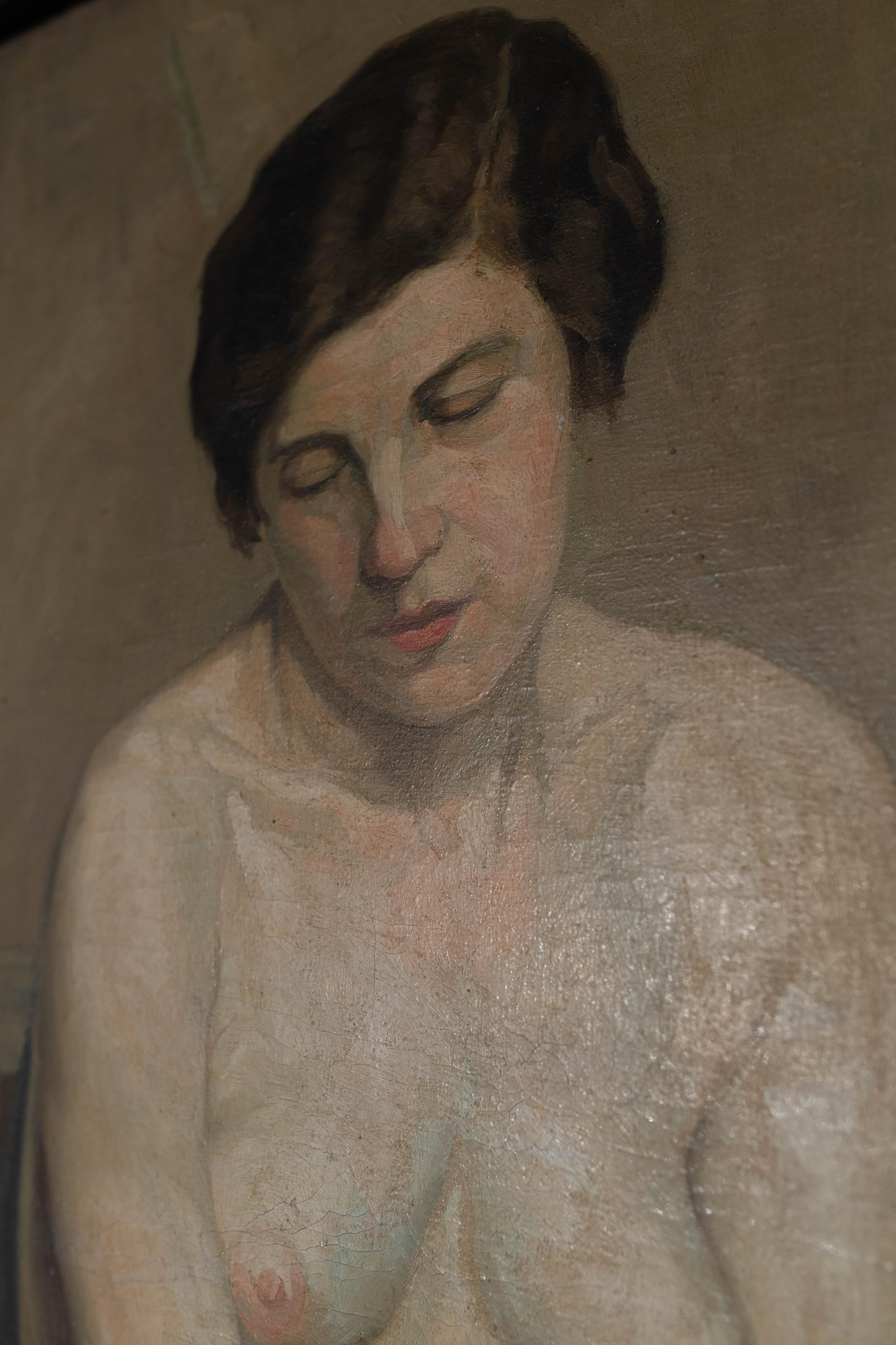 Ritratto nudo di Marie-Henriette Mus, moglie dell'artista. - Nude Painting Marrone di Cornelis Leegenhoek