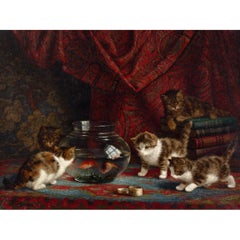 Interior With Kittens & Fish Bowl, Early 20th-Century Dutch Oil Painting