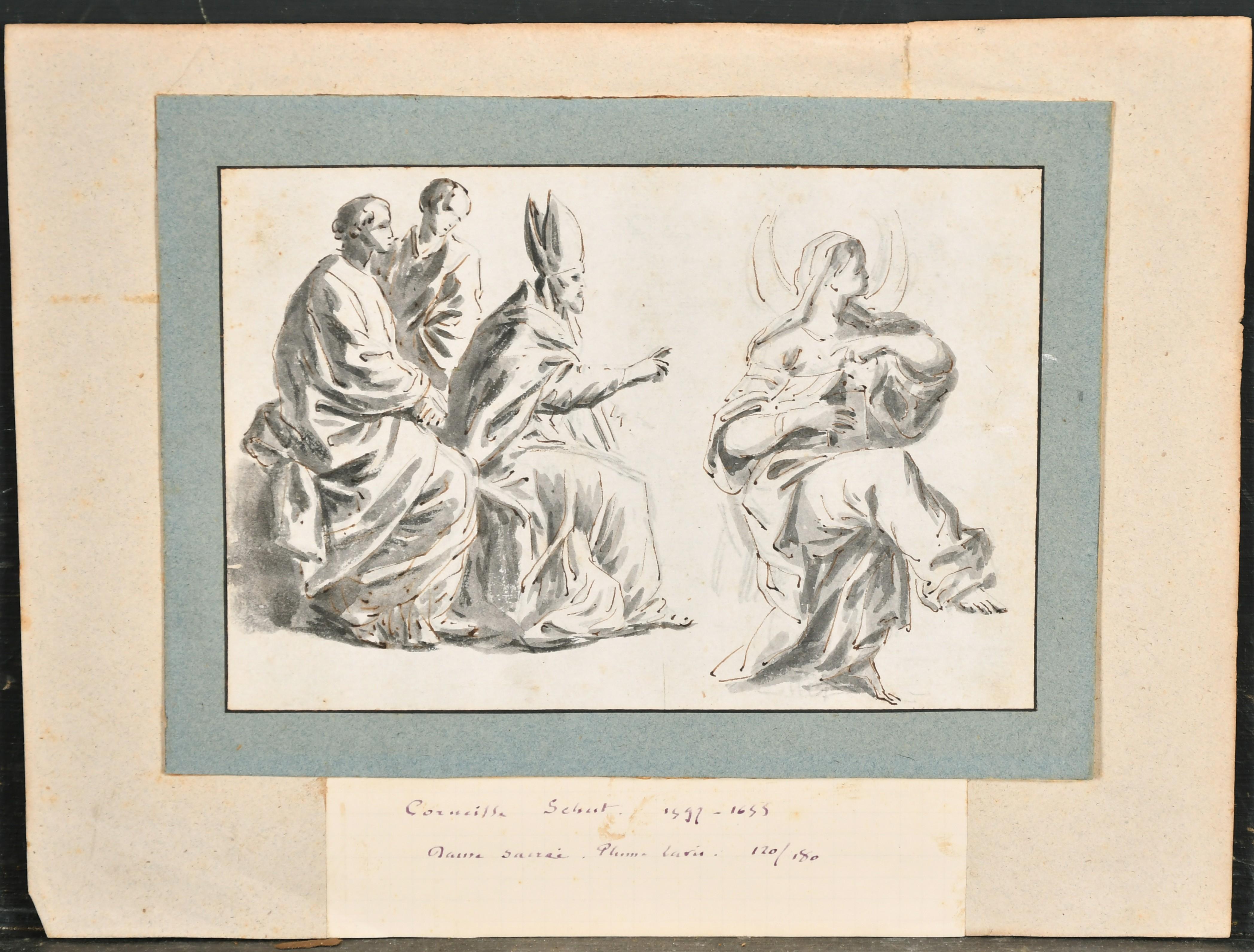 1600’s Flemish Old Master Ink Wash Drawing Biblical Figures Group on paper - Art by Cornelis Schut