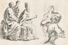 1600’s Flemish Old Master Ink Wash Drawing Biblical Figures Group on paper