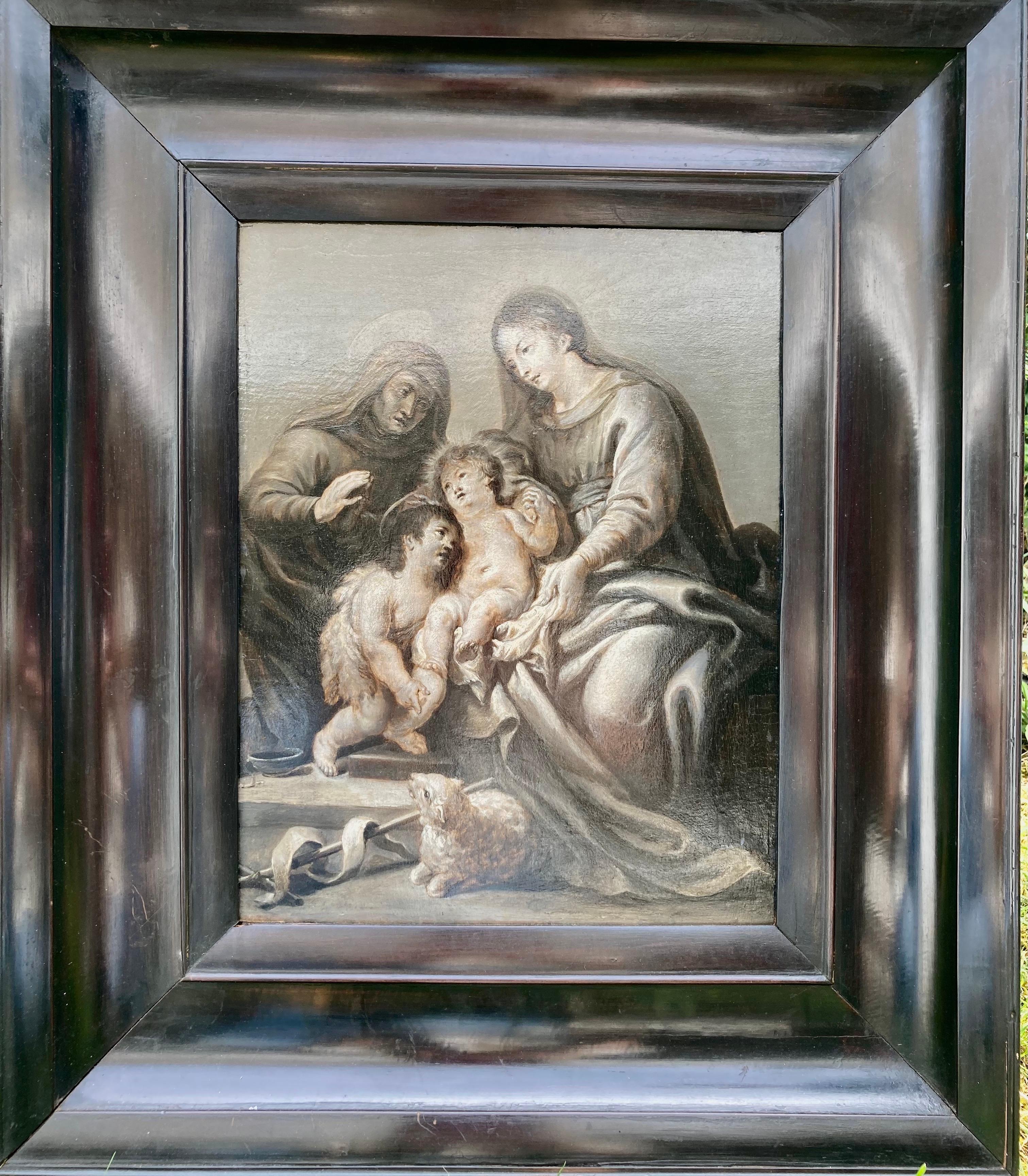 Cornelis Schut, atrributed to
(1597 - Antwerp - 1655)

Mary with Child, St. Elisabeth and John the Baptist en grisaille
Oil on wood, 33,5 x 26,5 cm 

Cornelis Schut was born in Antwerp and became - after his apprenticeship with an unknown master -