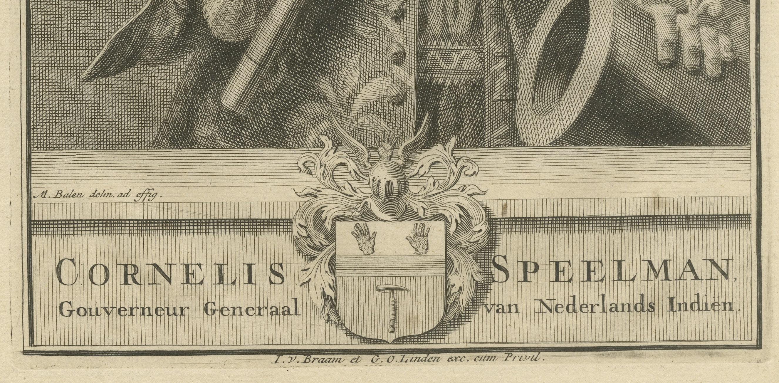Engraved Cornelis Speelman: Commanding Governor-General of the VOC, Dutch East Indies For Sale
