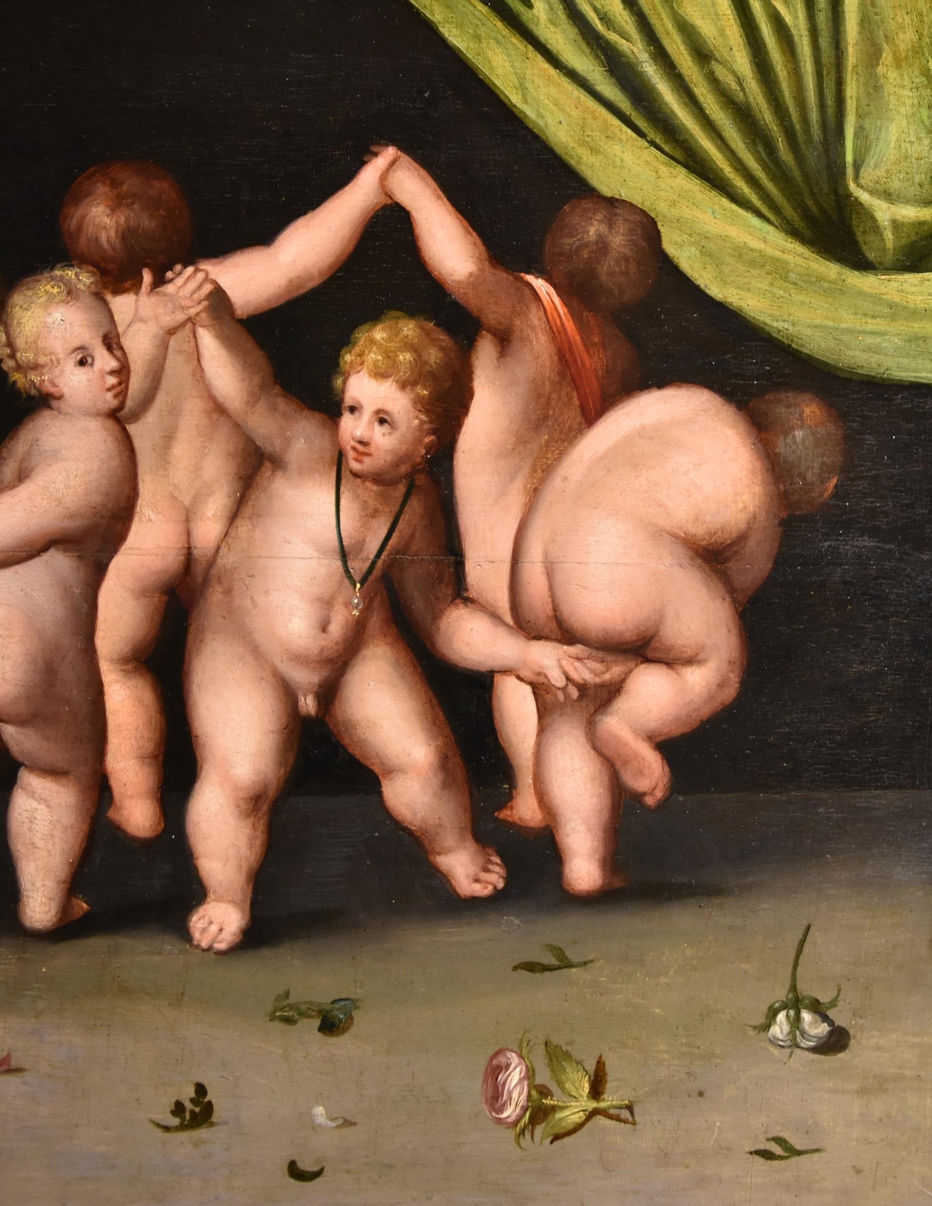 Dance Putti Van Cleve Paint Oil on table 16th Century Flemish Old master Belgium For Sale 7