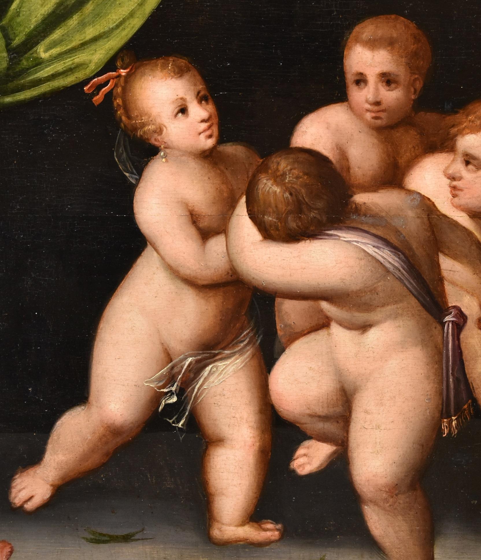 Dance Putti Van Cleve Paint Oil on table 16th Century Flemish Old master Belgium For Sale 8