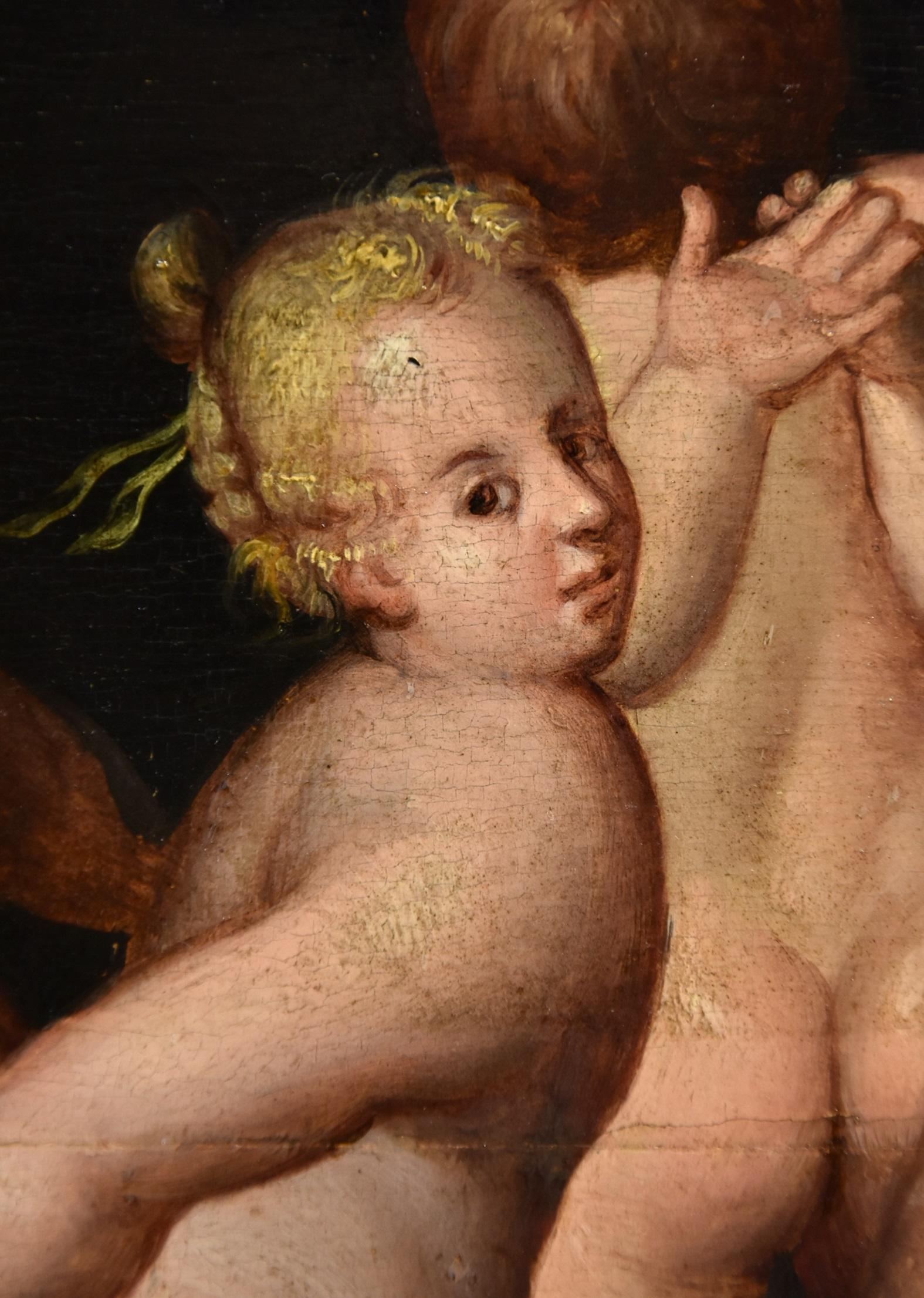 Dance Putti Van Cleve Paint Oil on table 16th Century Flemish Old master Belgium For Sale 10