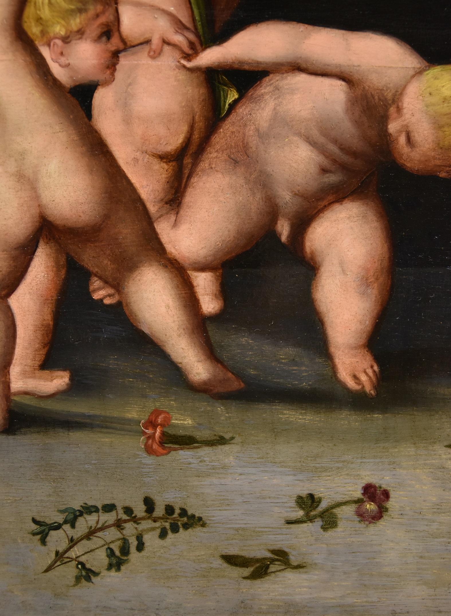 Dance Putti Van Cleve Paint Oil on table 16th Century Flemish Old master Belgium For Sale 14