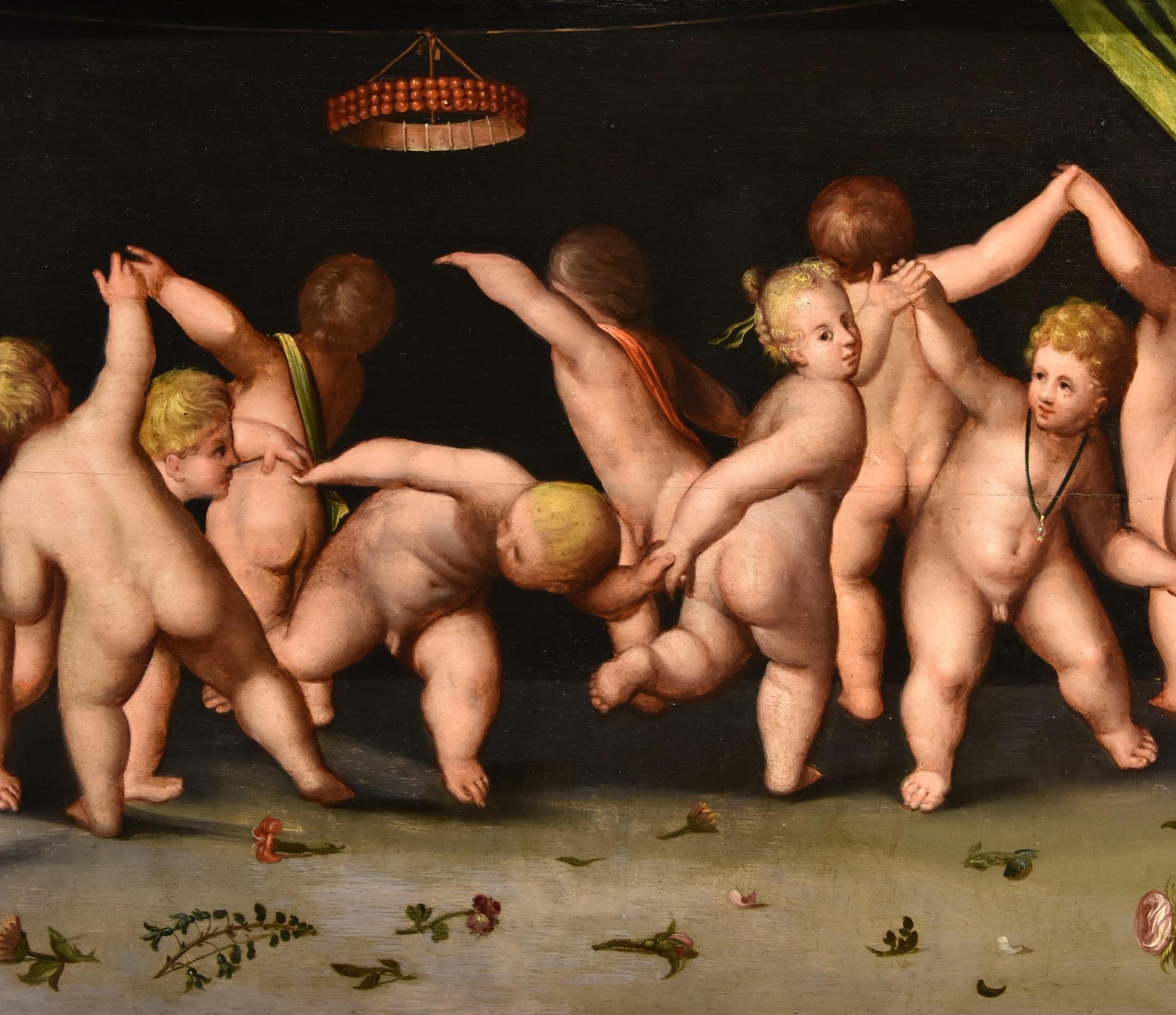 Dance Putti Van Cleve Paint Oil on table 16th Century Flemish Old master Belgium For Sale 2